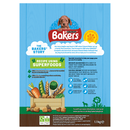 BAKERS Puppy Chicken with Vegetables Dry Dog Food 1.1kg - UK Food & Drink - 7613036288606