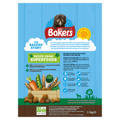 BAKERS Senior Chicken With Vegetables Dry Dog Food 1.1kg - UK Food & Drink - 7613036287715