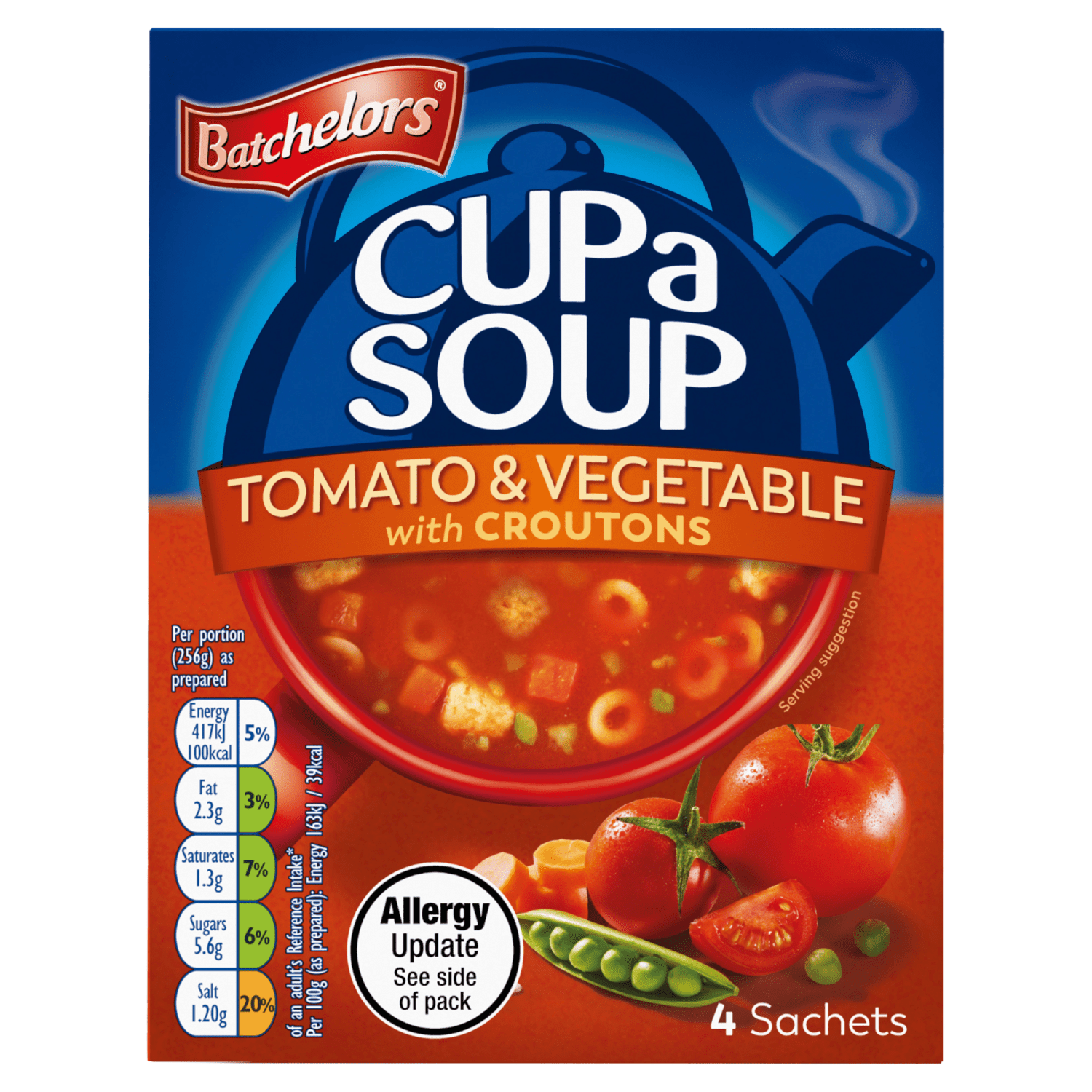 Batchelors 4 Tomato & Vegetable with Croutons Cup a Soup Sachets 104g - UK Food & Drink - 5000175409139