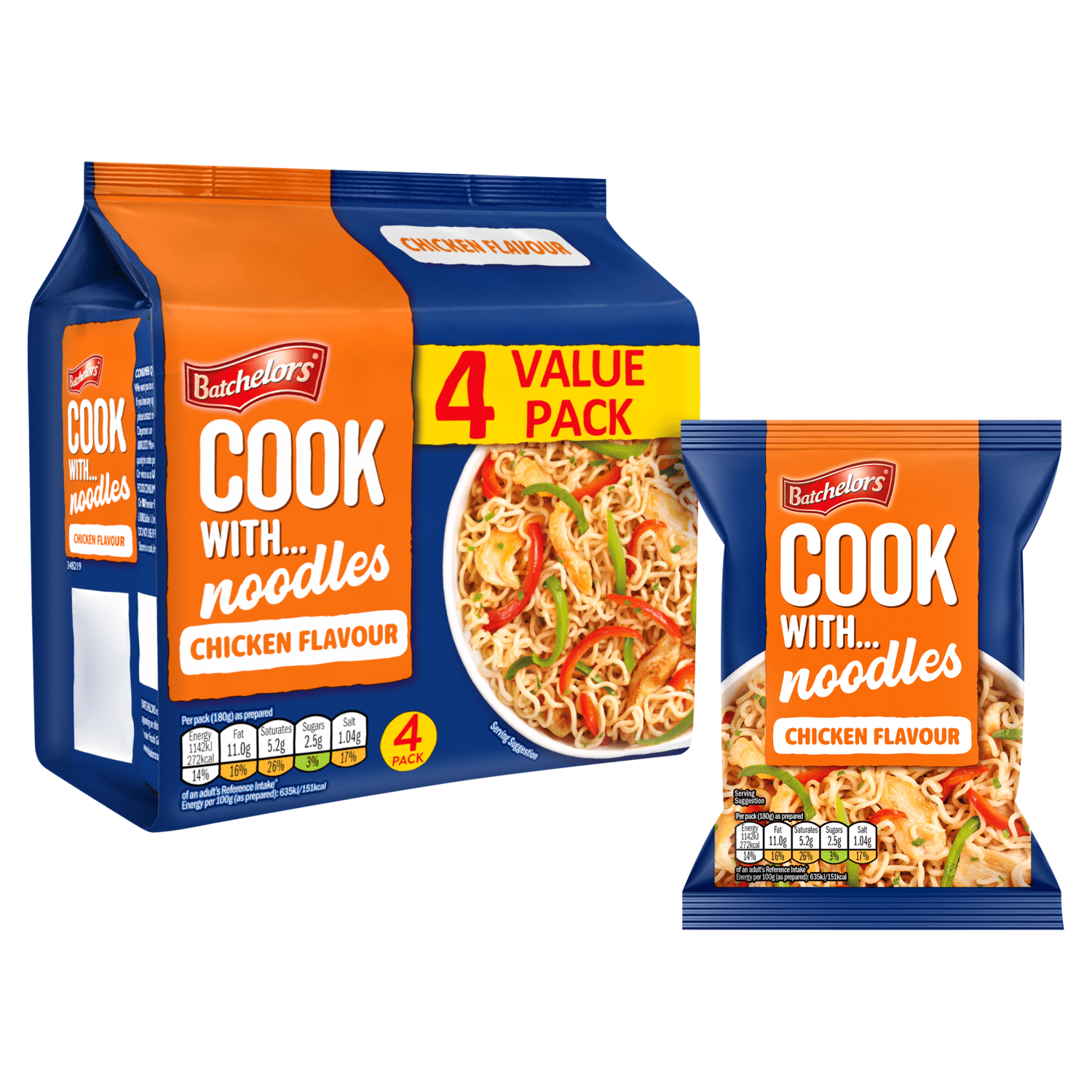 Batchelors Cook with Noodles Chicken Flavour 4 x 60g (240g) - UK Food & Drink - 5000354923630