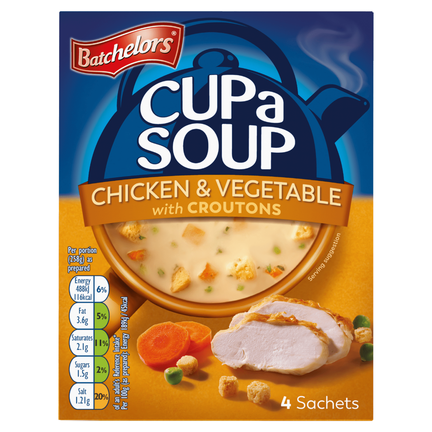 Batchelors Cup a Soup Chicken & Vegetable with Croutons 4 Sachets 110g - UK Food & Drink - 5000175409054