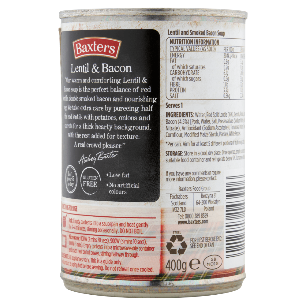 Baxters Favourites Lentil & Bacon 400g - UK Food & Drink - 5012427143906