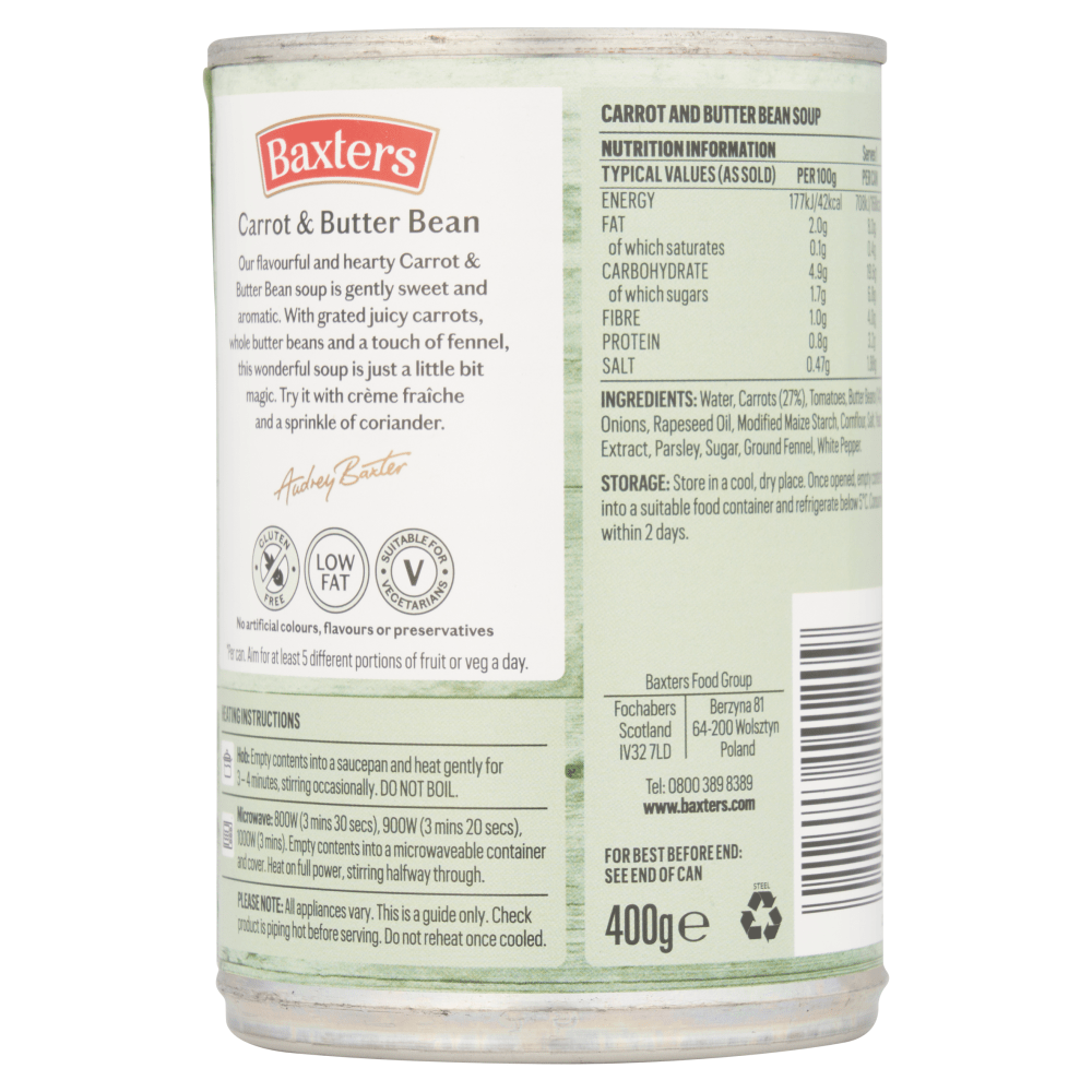 Baxters Vegetarian Carrot & Butter Bean 400g - UK Food & Drink - 5012427141209