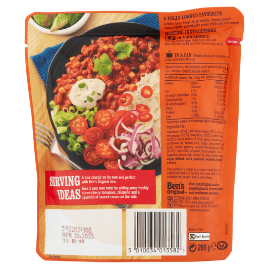 Ben's Plant Powered Chilli Non Carne 3 Bean, Sweetcorn & Red Pepper 285g - UK Food & Drink - 5010034013582