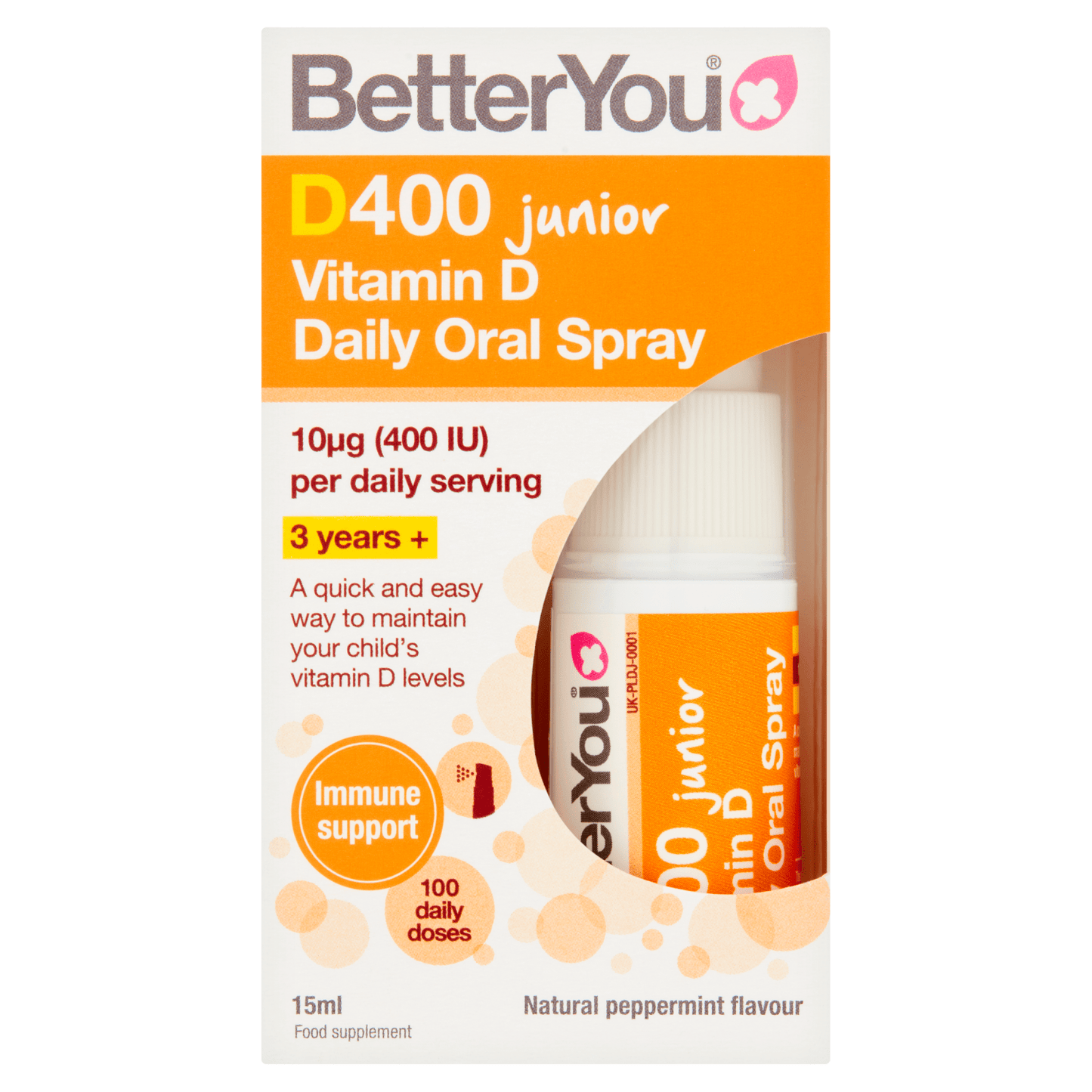 BetterYou Junior D400 Vitamin D Daily Oral Spray Natural Peppermint Flavour 15ml - UK Food & Drink - 96170823