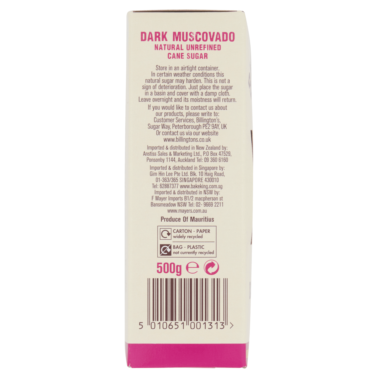 Billington's Dark Muscovado Natural Unrefined Cane Sugar 500g - UK Food & Drink - 5010651001313