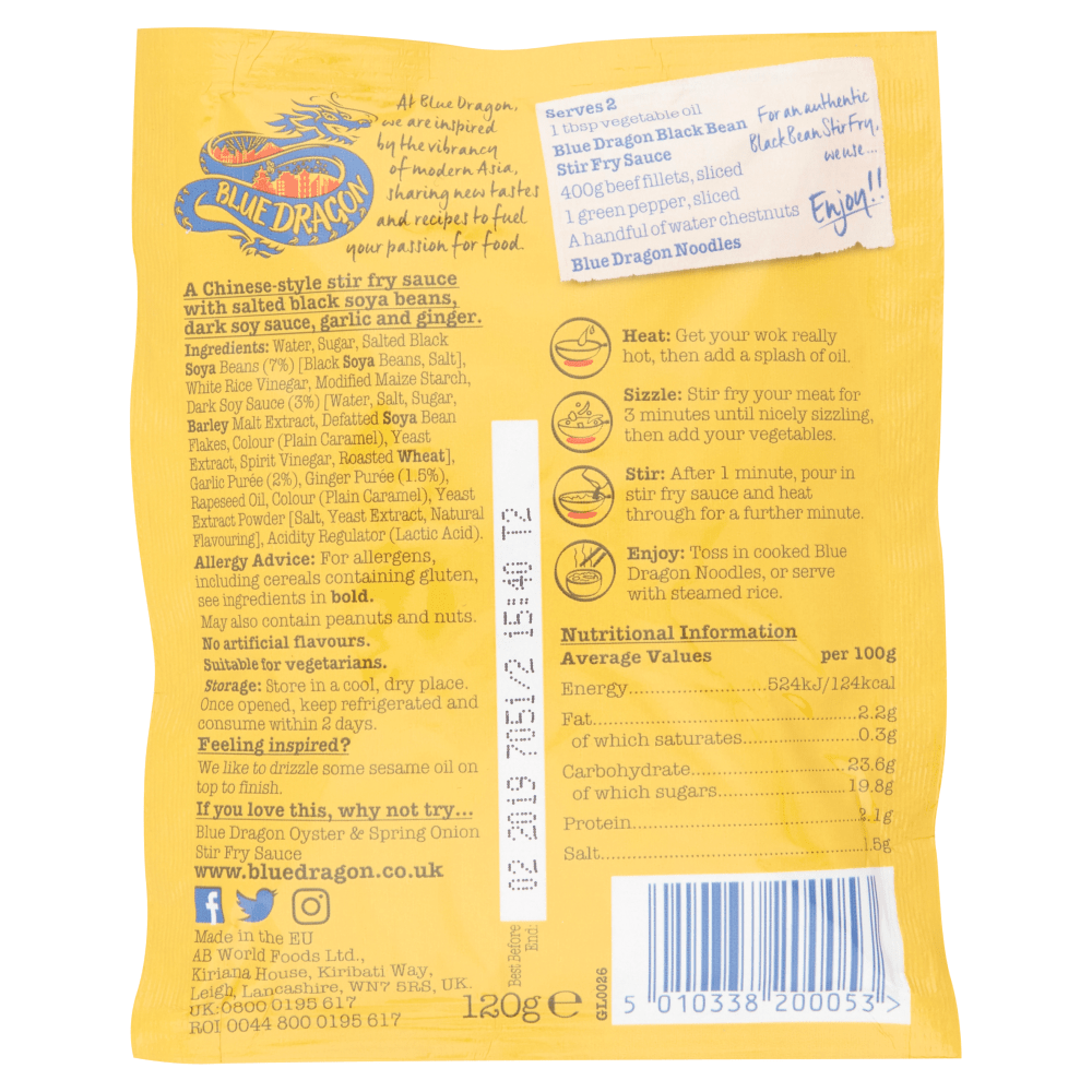 Blue Dragon Black Bean Stir Fry Sauce 120g - UK Food & Drink - 5010338200053