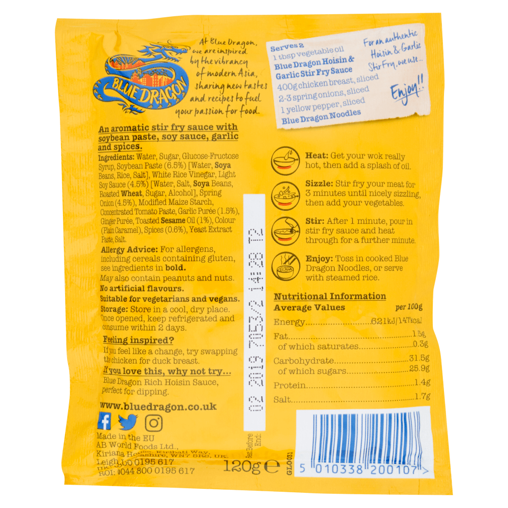 Blue Dragon Hoisin & Garlic Stir Fry Sauce 120g - UK Food & Drink - 5010338200107