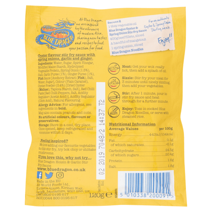 Blue Dragon Oyster & Spring Onion Stir Fry Sauce 120g - UK Food & Drink - 5010338200091