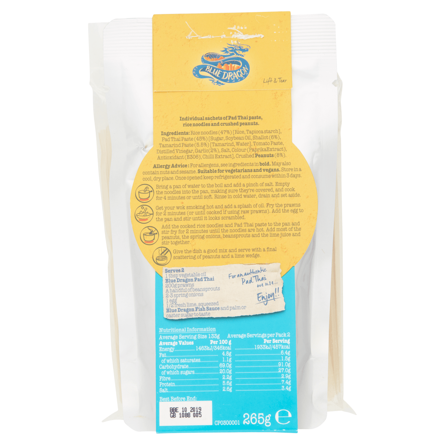 Blue Dragon Pad Thai Noodle Kit 265g - UK Food & Drink - 5010338404772