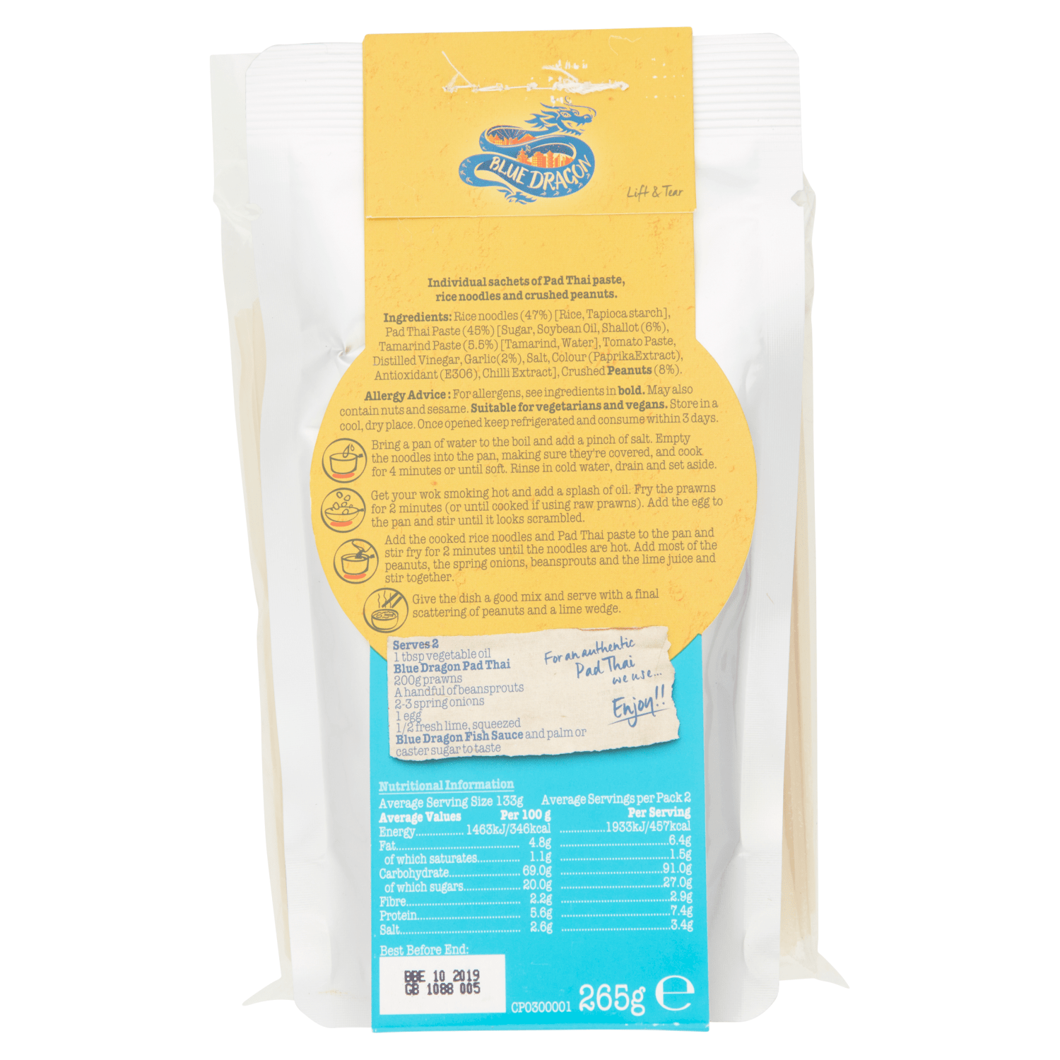 Blue Dragon Pad Thai Noodle Kit 265g - UK Food & Drink - 5010338404772