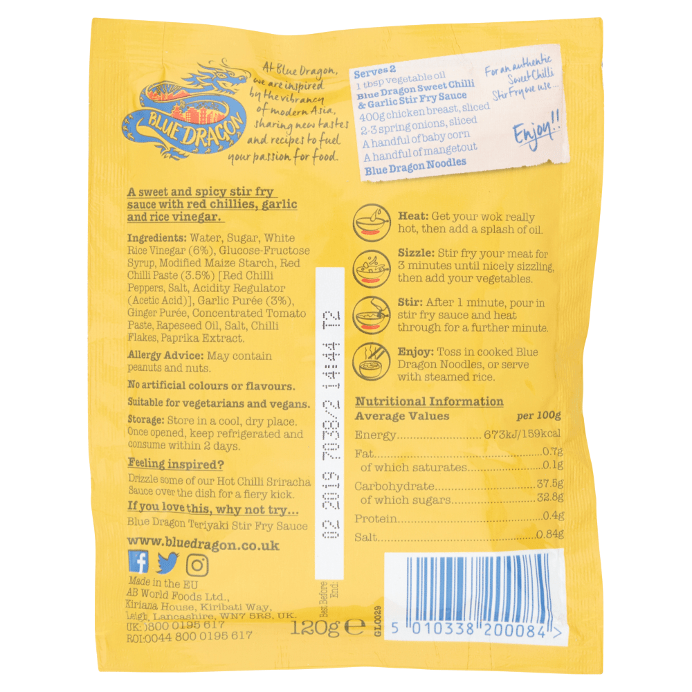 Blue Dragon Sweet Chilli Garlic Stir Fry Sauce 120g - UK Food & Drink - 5010338200084
