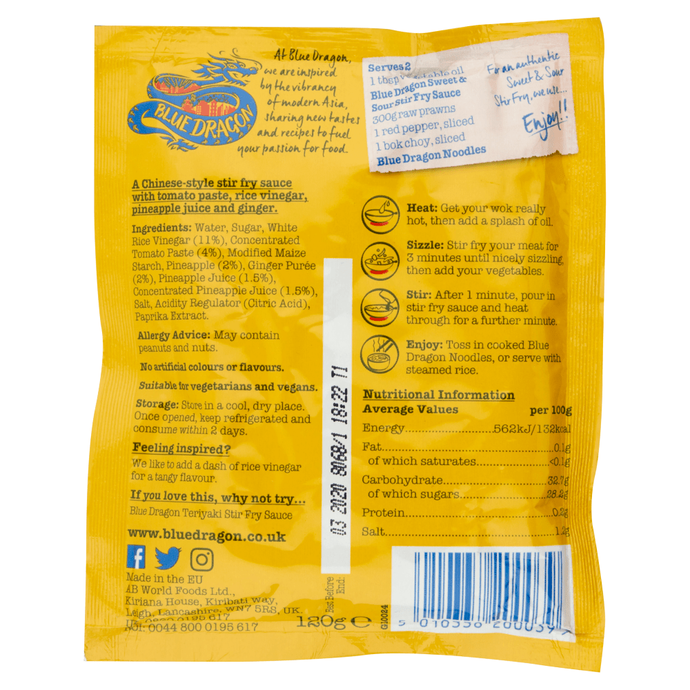 Blue Dragon Sweet & Sour Stir Fry Sauce 120g - UK Food & Drink - 5010338200039