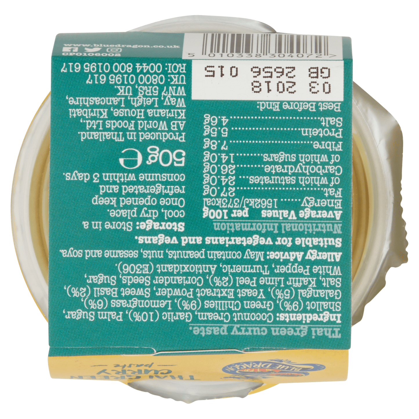 Blue Dragon Thai Green Curry Paste 50g - UK Food & Drink - 5010338304072