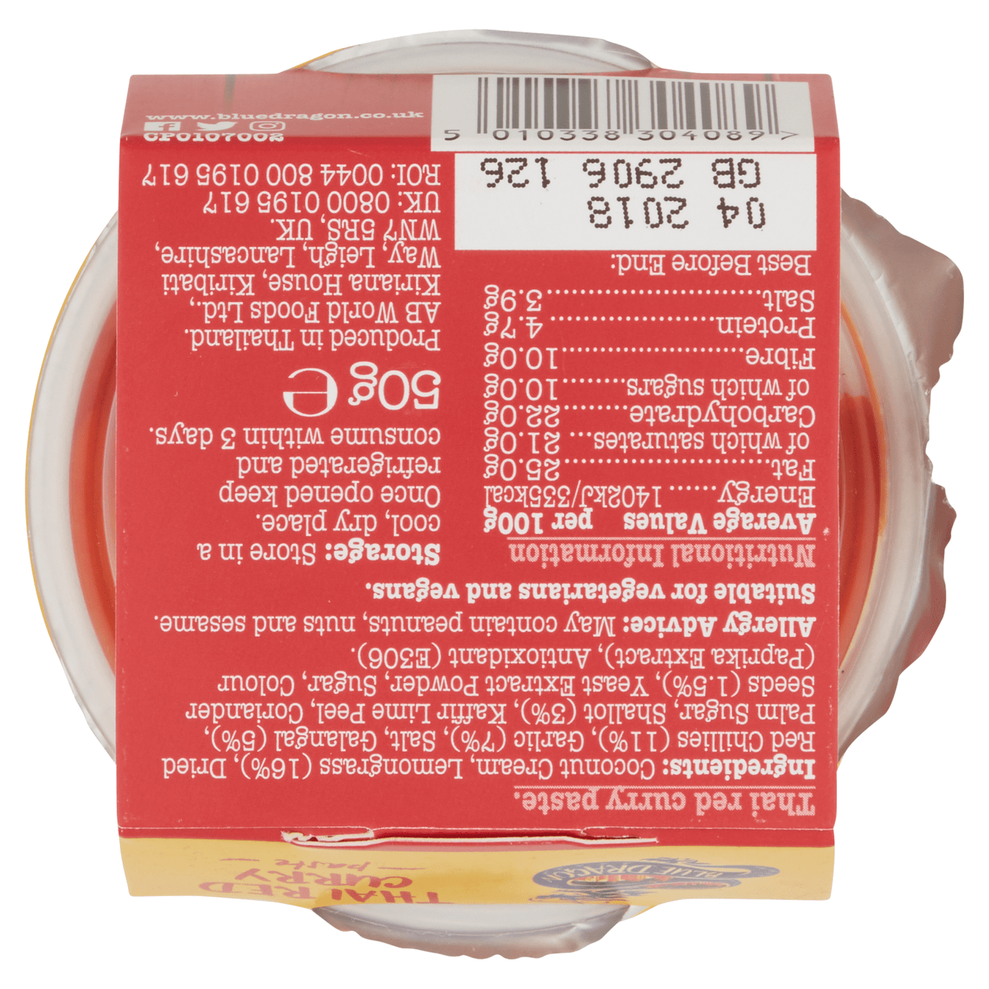 Blue Dragon Thai Red Curry Paste 50g - UK Food & Drink - 5010338304089