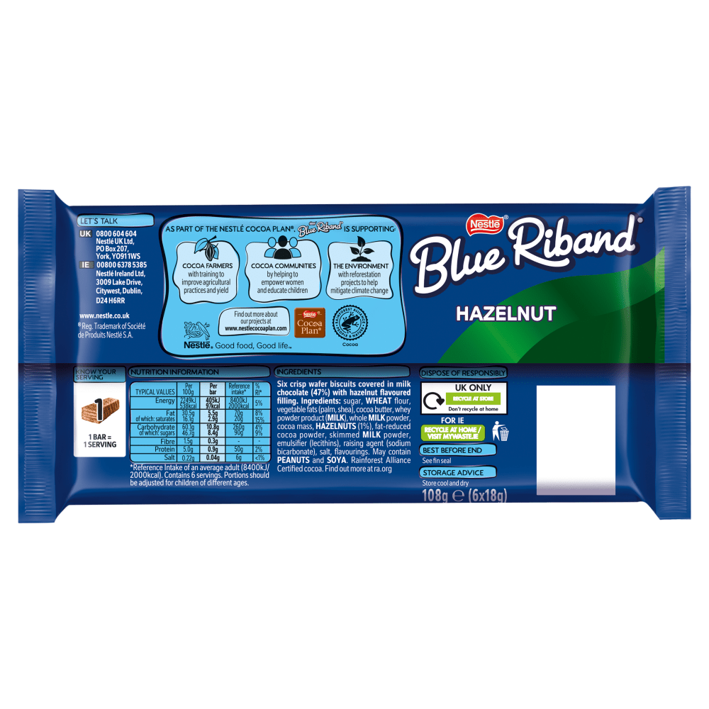 Blue Riband Hazelnut 6 x 18g (108g) - UK Food & Drink - 8445291097582