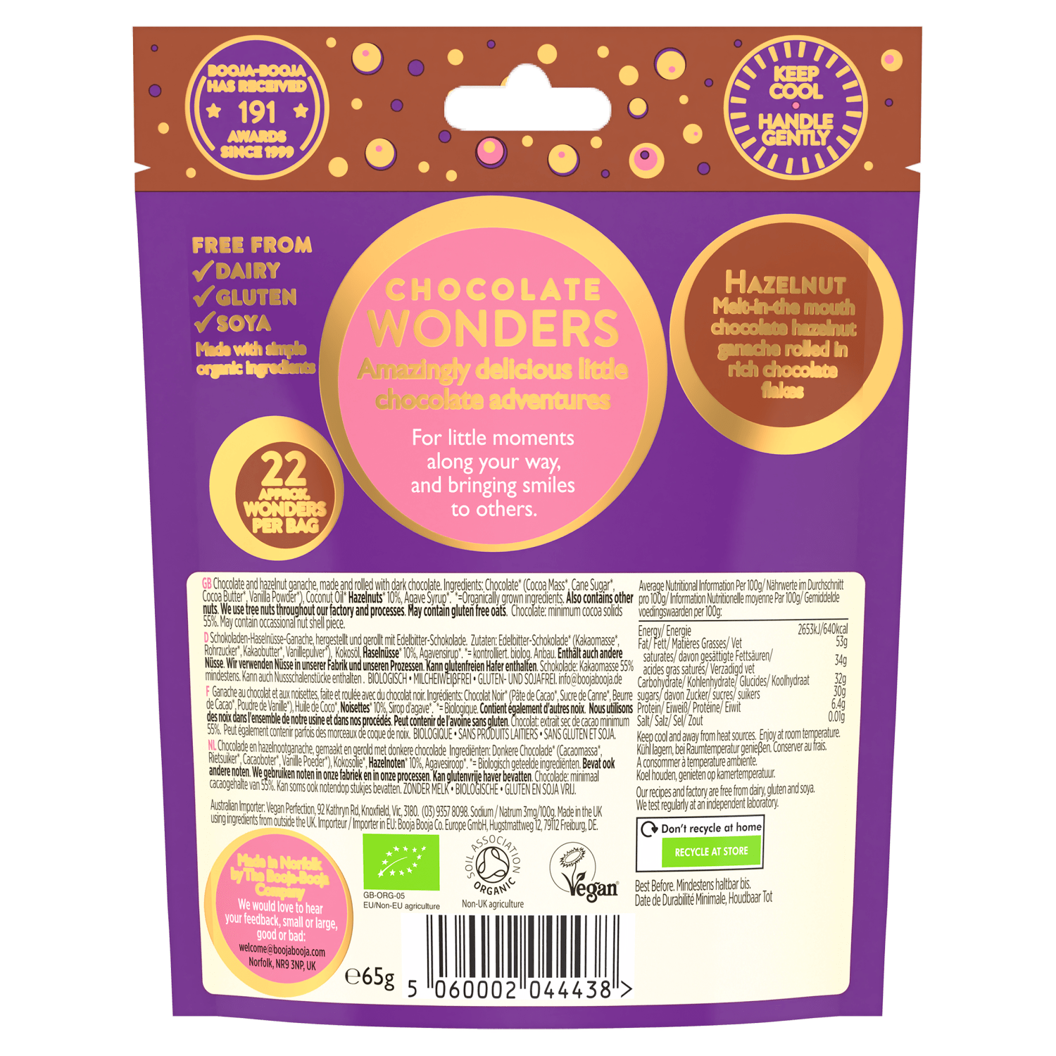 Booja - Booja Organic Hazelnut Chocolate Wonders 65g - UK Food & Drink - 5060002044438
