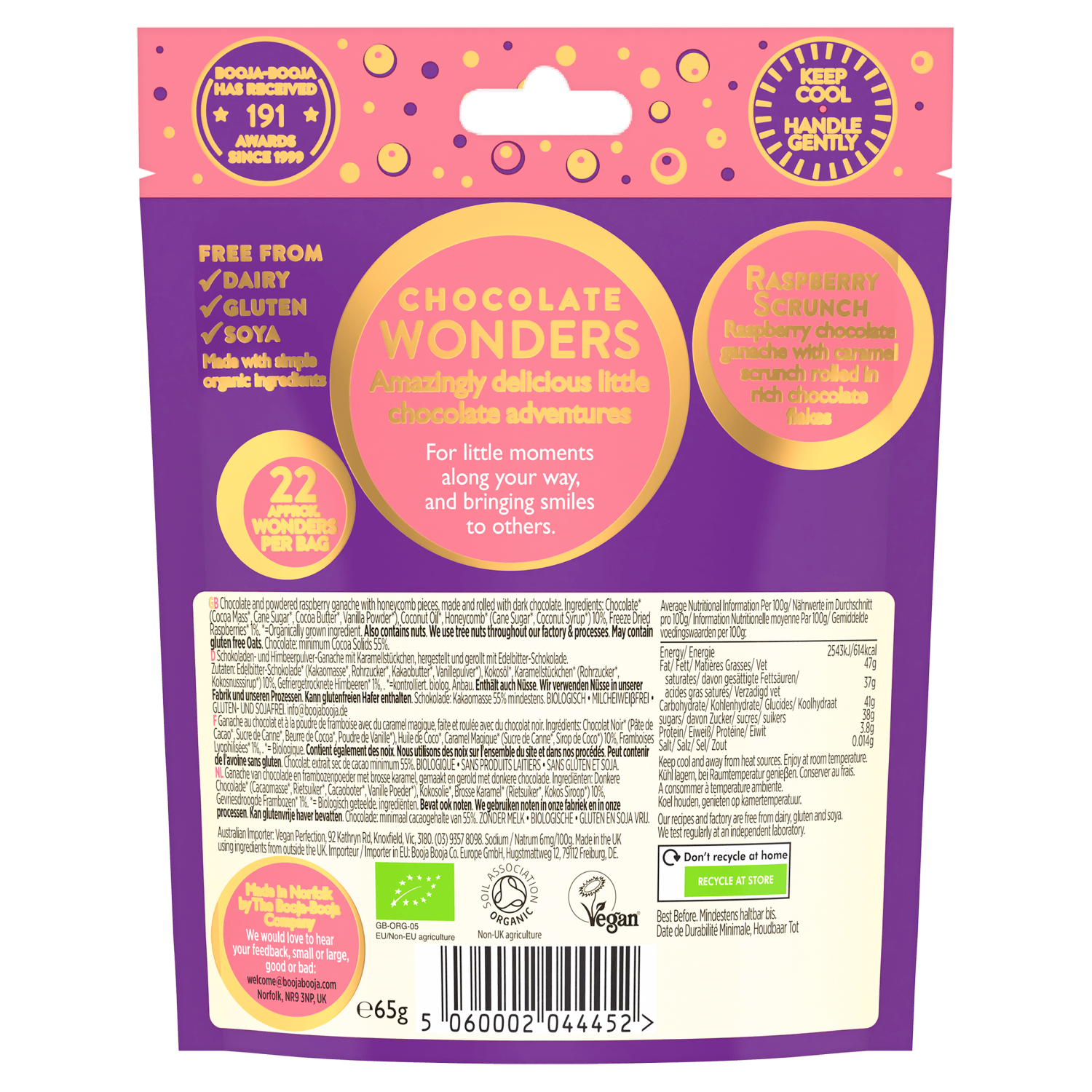 Booja - Booja Organic Raspberry Scrunch Chocolate Wonders 65g - UK Food & Drink - 5060002044452
