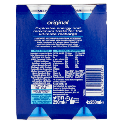 Boost Energy Original Fridge Pack 4 x 250ml - UK Food & Drink - 5056079900289