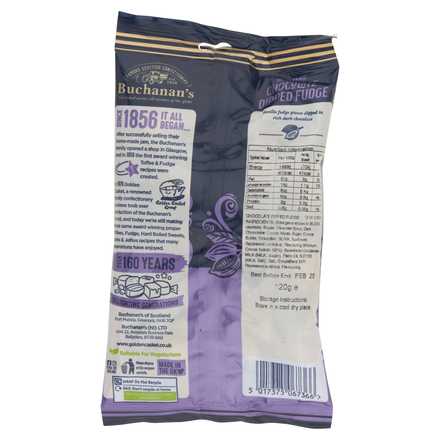 Buchanan's Delectable Chocolate Dipped Fudge 120g - UK Food & Drink - 5017375067366