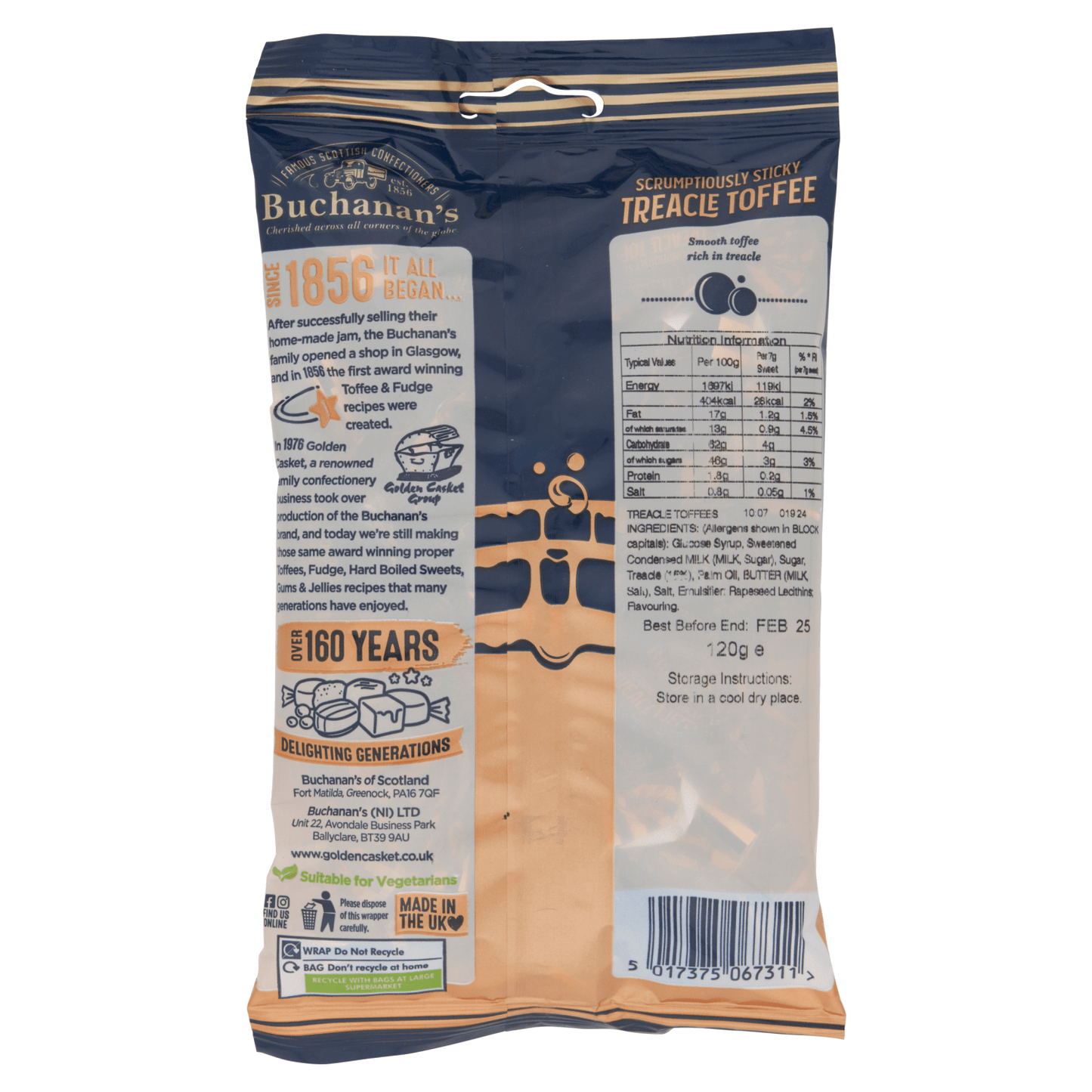 Buchanan's Scrumptiously Sticky Treacle Toffee 120g - UK Food & Drink - 5017375067311