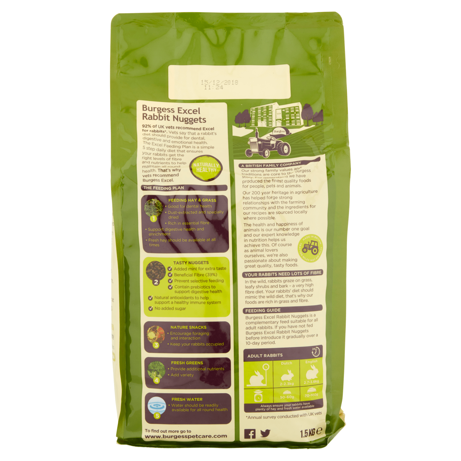 Burgess Excel Adult Rabbit Nuggets with Mint 1.5kg - UK Food & Drink - 5023861122150