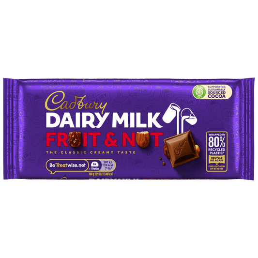 Cadbury Dairy Milk Fruit & Nut Chocolate 110 Gr - UK Food & Drink - 7622210644800