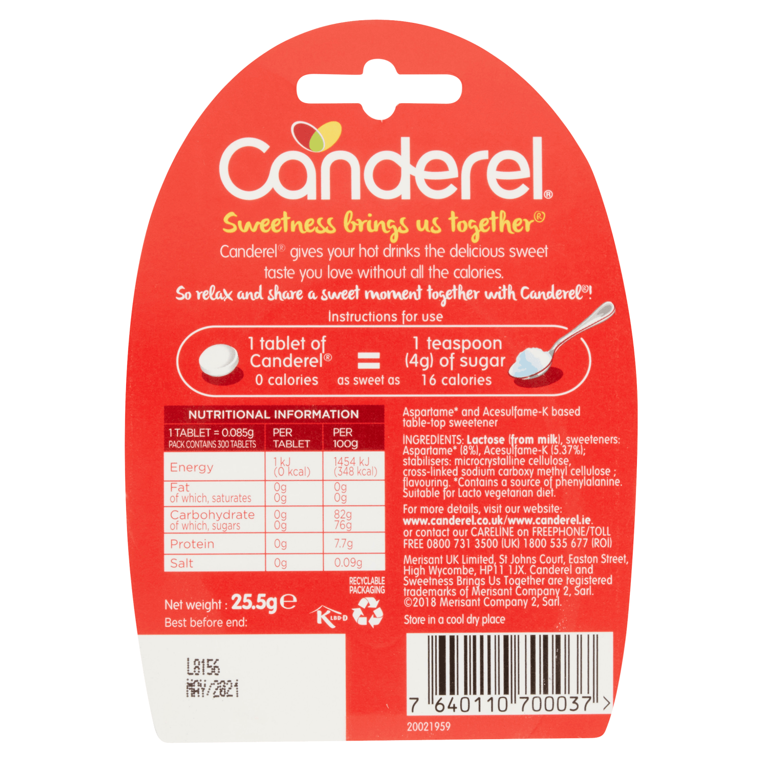 Canderel 300 Tablets 25.5g - UK Food & Drink - 7640110700037