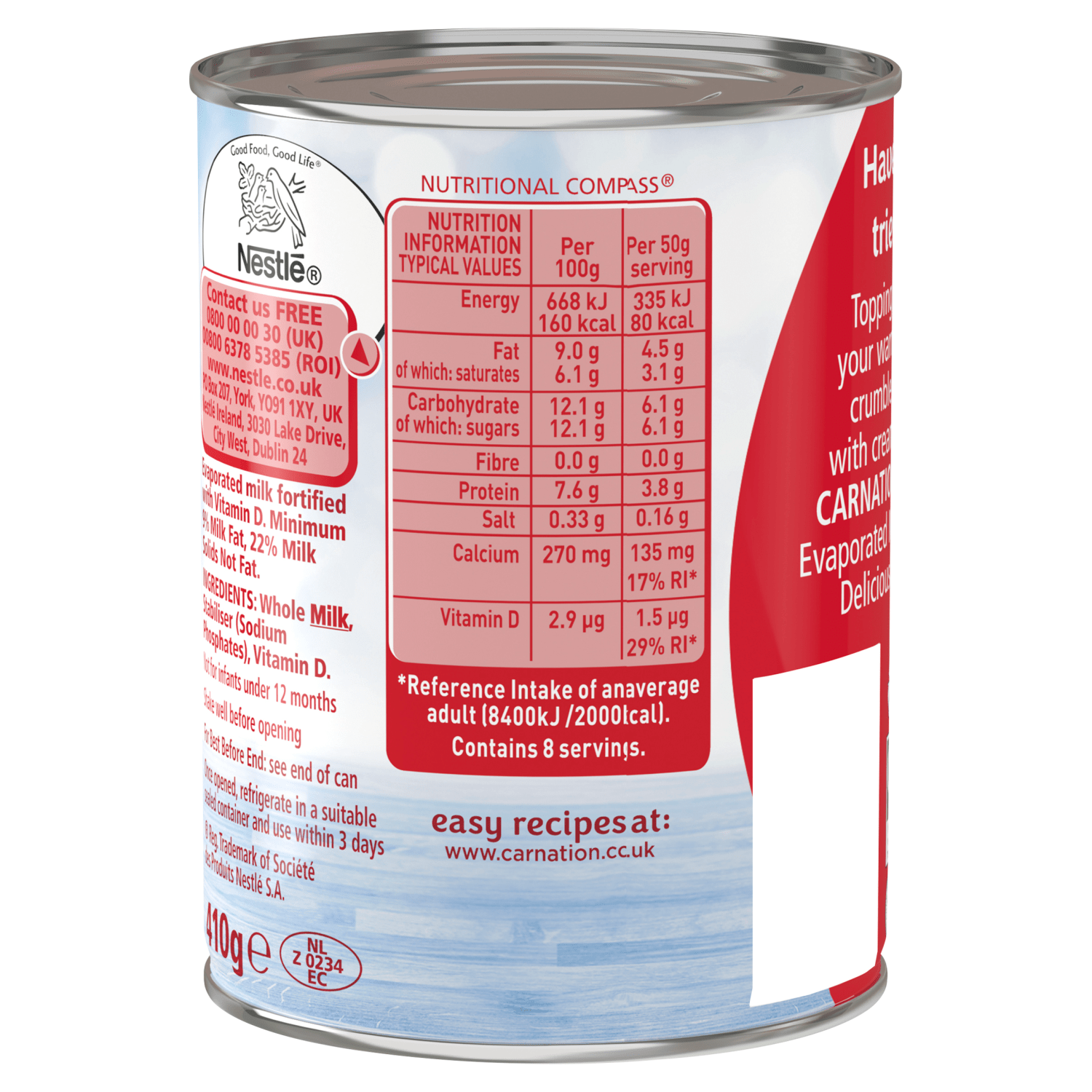 Carnation Evaporated Milk Tin 410g - UK Food & Drink - 5010346000010