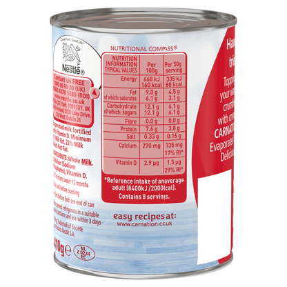 Carnation Evaporated Milk Tin 410g - UK Food & Drink - 5010346000010