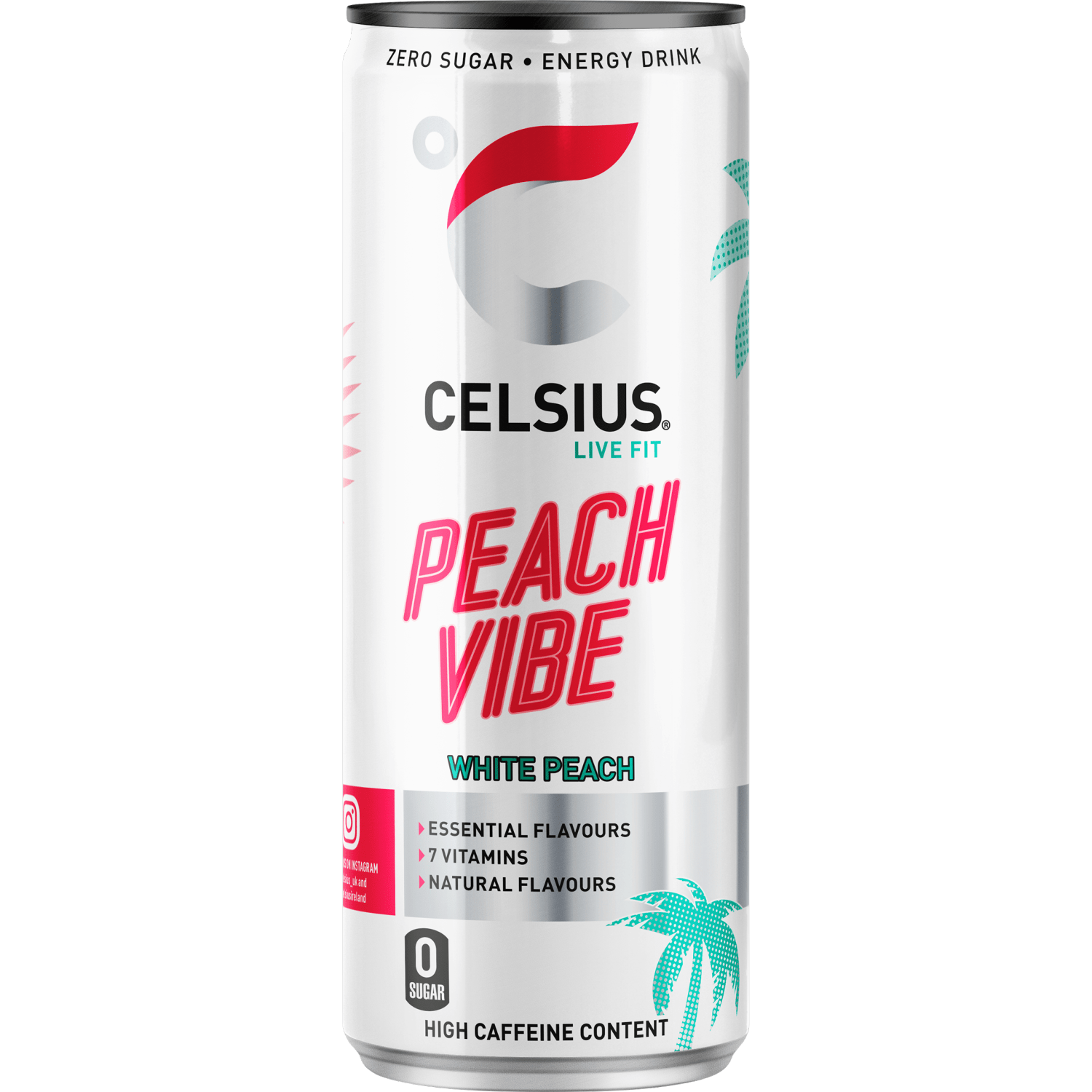 Celsius Zero Sugar Peach Vibe White Peach Energy Drink 355ml - UK Food & Drink - 6430056289601