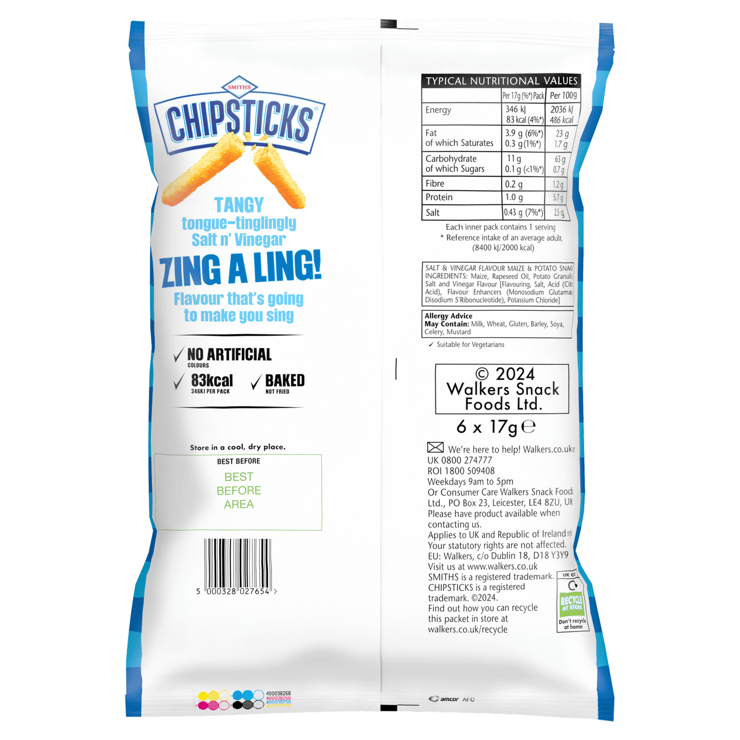 Chipsticks Salt & Vinegar Multipack Crisps 6 x 17g - UK Food & Drink - 5000328027654