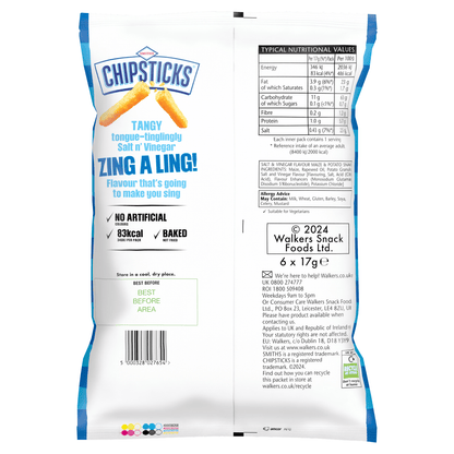 Chipsticks Salt & Vinegar Multipack Crisps 6 x 17g - UK Food & Drink - 5000328027654