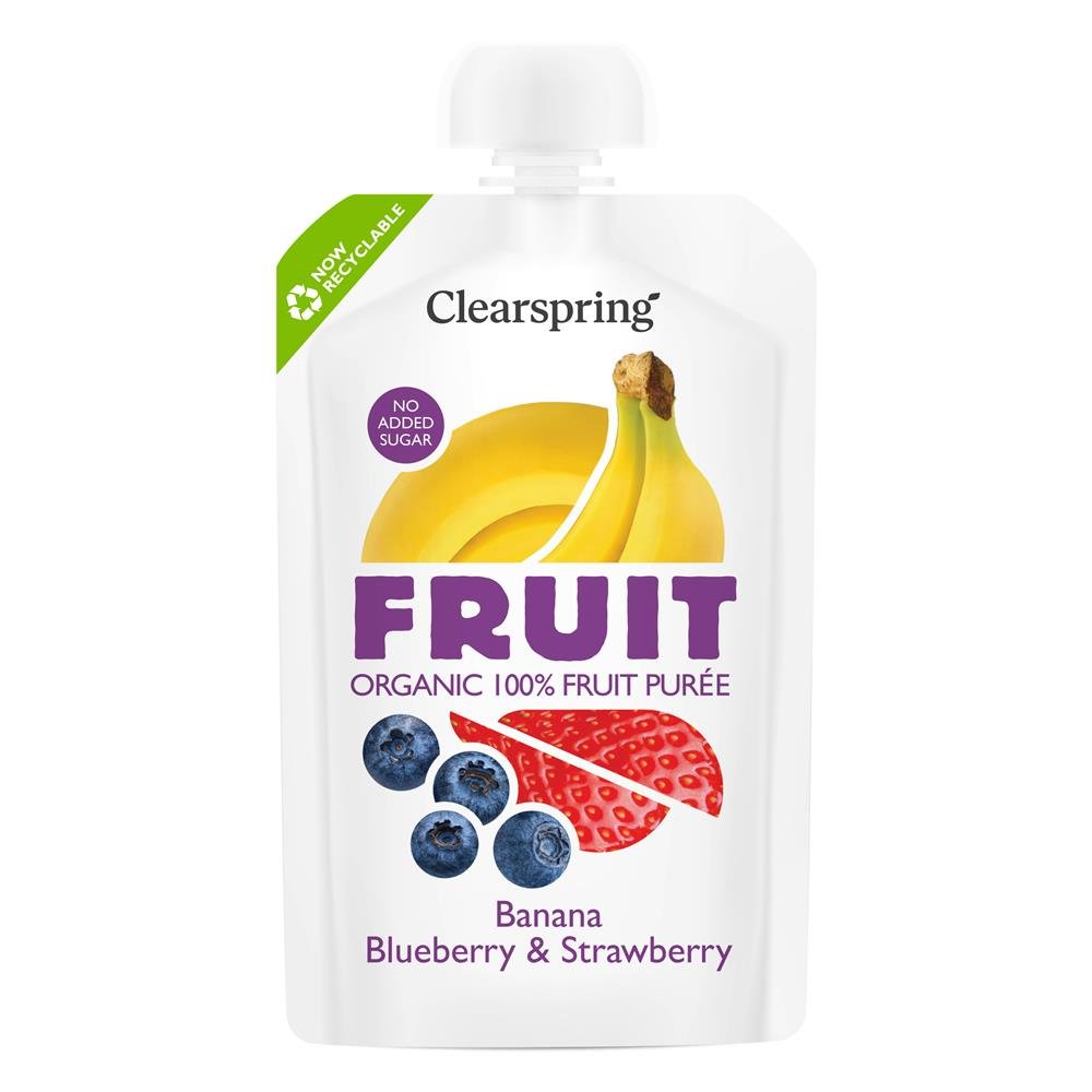 Clearsprings Organic Fruit 100% Fruit Puree - Banana, Blueberry & Strawberry - UK Food & Drink - 5021554005612