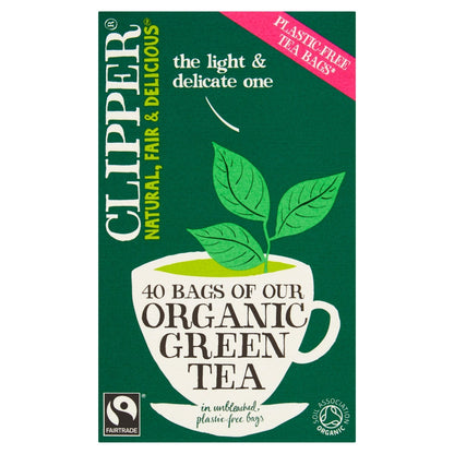 Clipper Fairtrade 40 Organic Green Tea in Unbleached, Plastic - Free Bags 80g - UK Food & Drink - 5021991942631