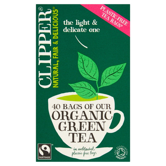Clipper Fairtrade 40 Organic Green Tea in Unbleached, Plastic - Free Bags 80g - UK Food & Drink - 5021991942631