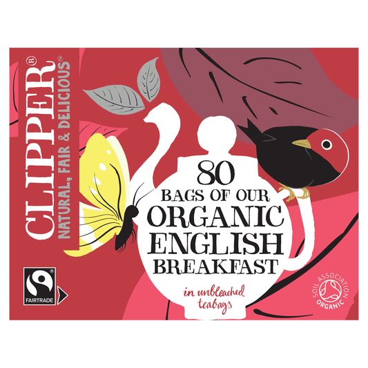 Clipper Fairtrade 80 Organic English Breakfast in Unbleached, Plastic - Free Bags 232g - UK Food & Drink - 5021991942044