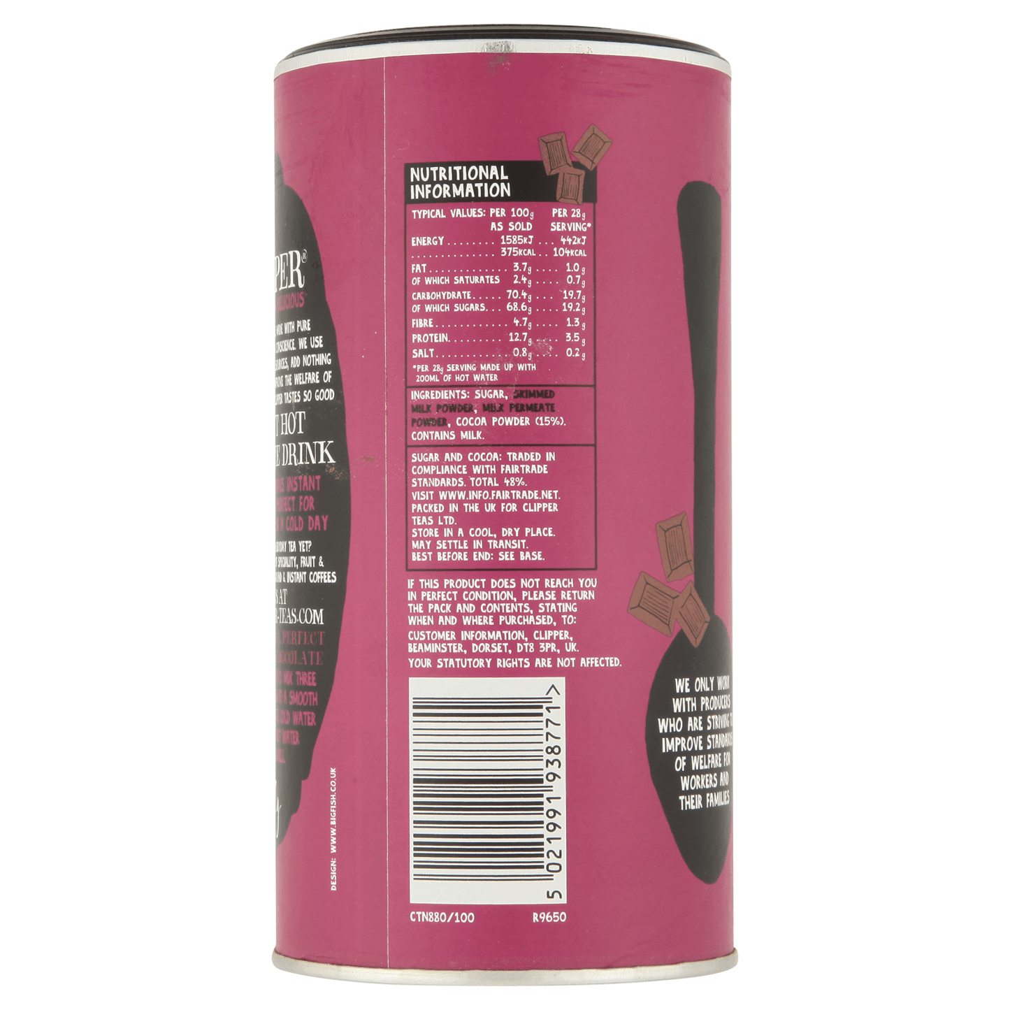 Clipper Fairtrade Instant Hot Chocolate 350g - UK Food & Drink - 5021991938771