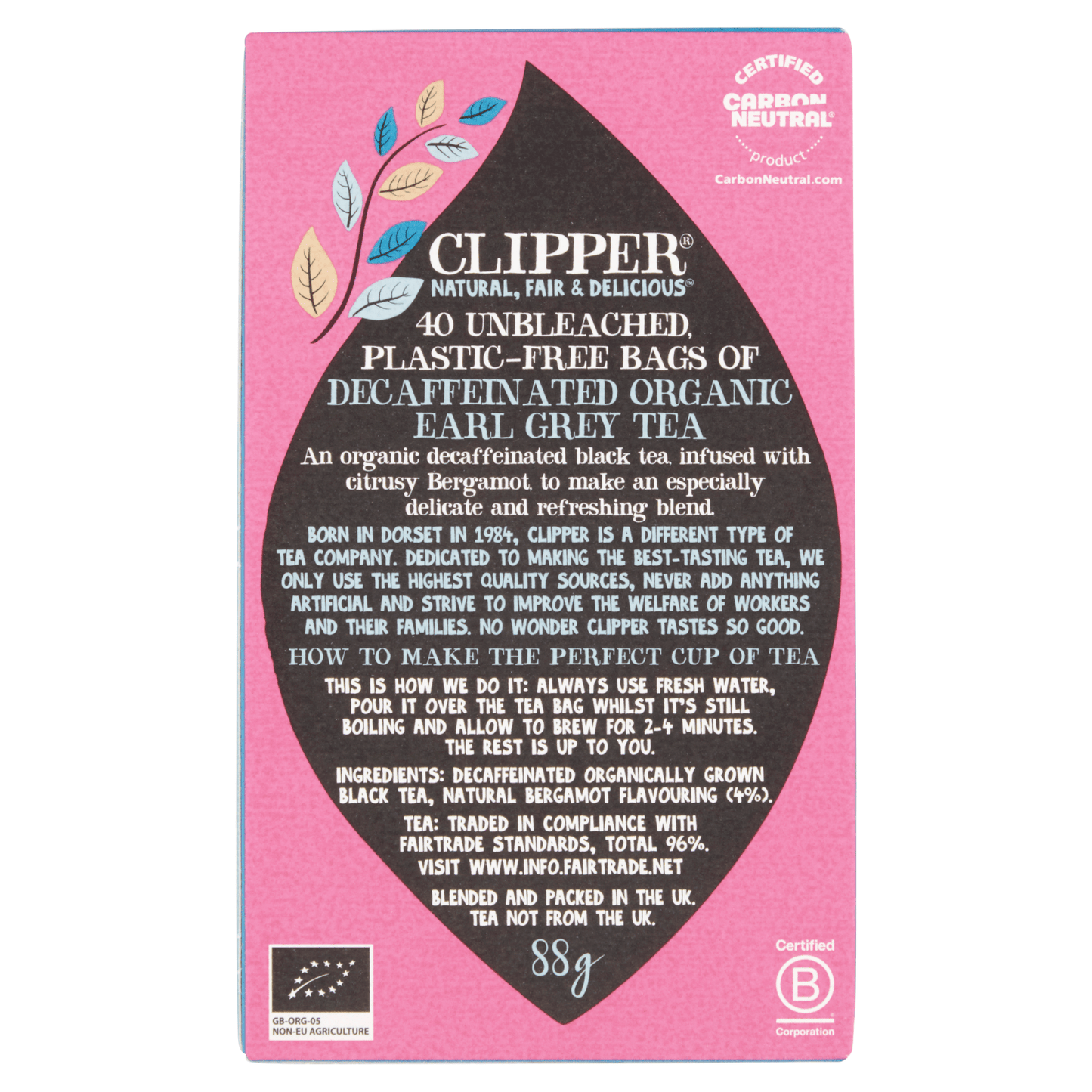 Clipper Fairtrade Organic Earl Grey Decaf 40 Teabags 88g - UK Food & Drink - 5021991942600