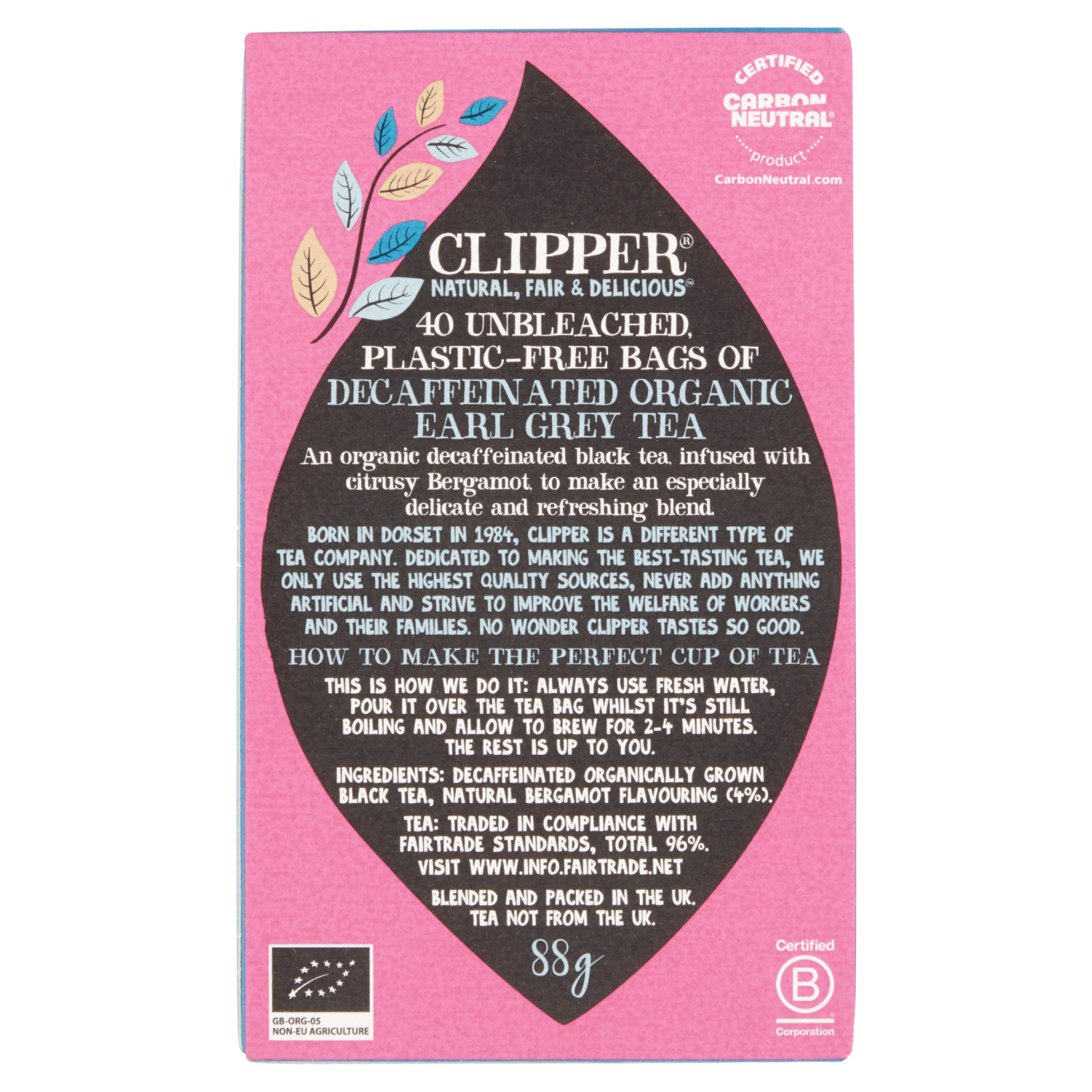 Clipper Fairtrade Organic Earl Grey Decaf 40 Teabags 88g - UK Food & Drink - 5021991942600
