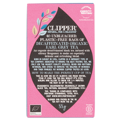 Clipper Fairtrade Organic Earl Grey Decaf 40 Teabags 88g - UK Food & Drink - 5021991942600