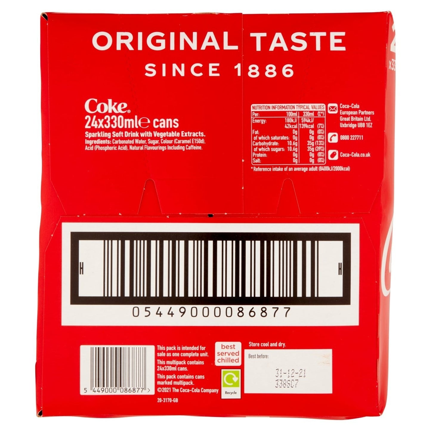 Coca - Cola Original Taste 24x330ml - UK Food & Drink - 5449000086877