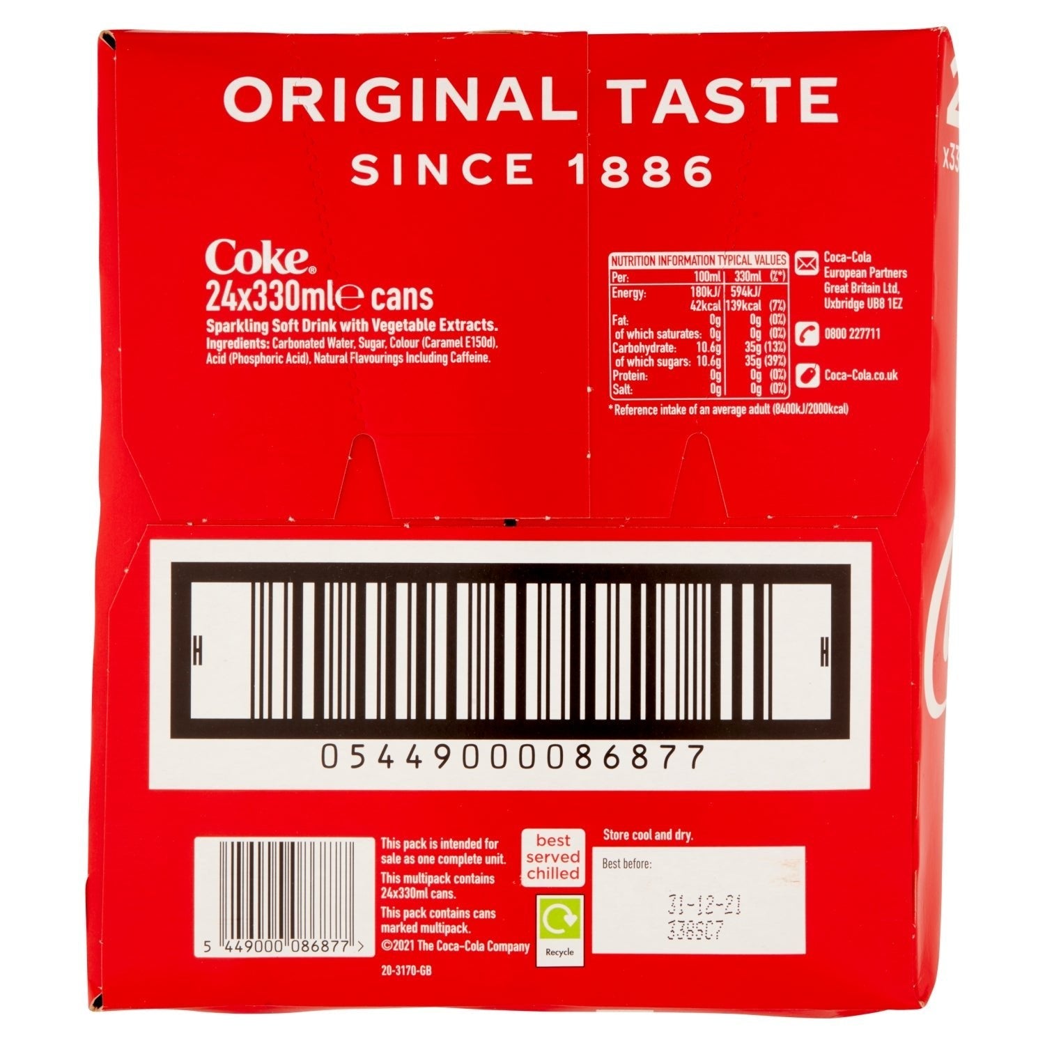 Coca - Cola Original Taste 24x330ml - UK Food & Drink - 5449000086877