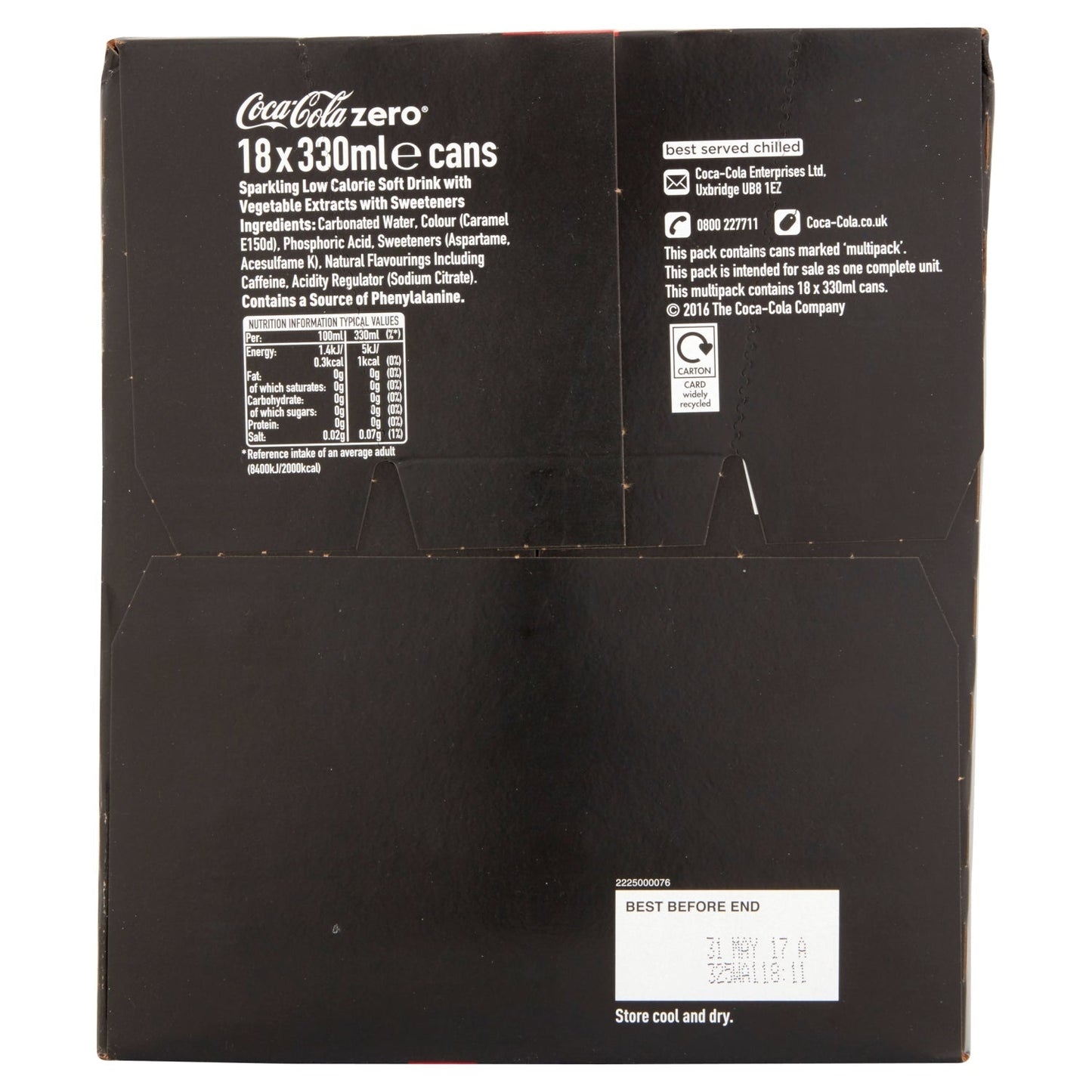 Coca - Cola Zero Sugar 18 x 330ml - UK Food & Drink - 5449000180704