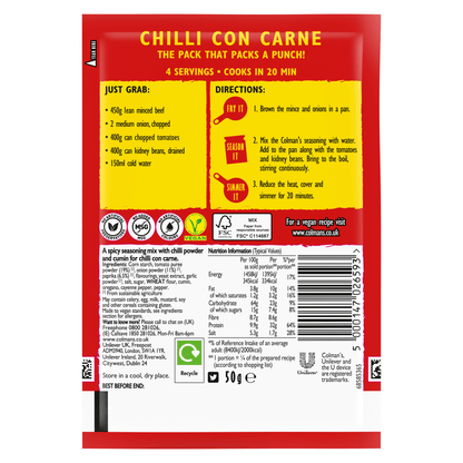 Colman's Chilli Con Carne Seasoning Mix 50g - UK Food & Drink - 5000147026593