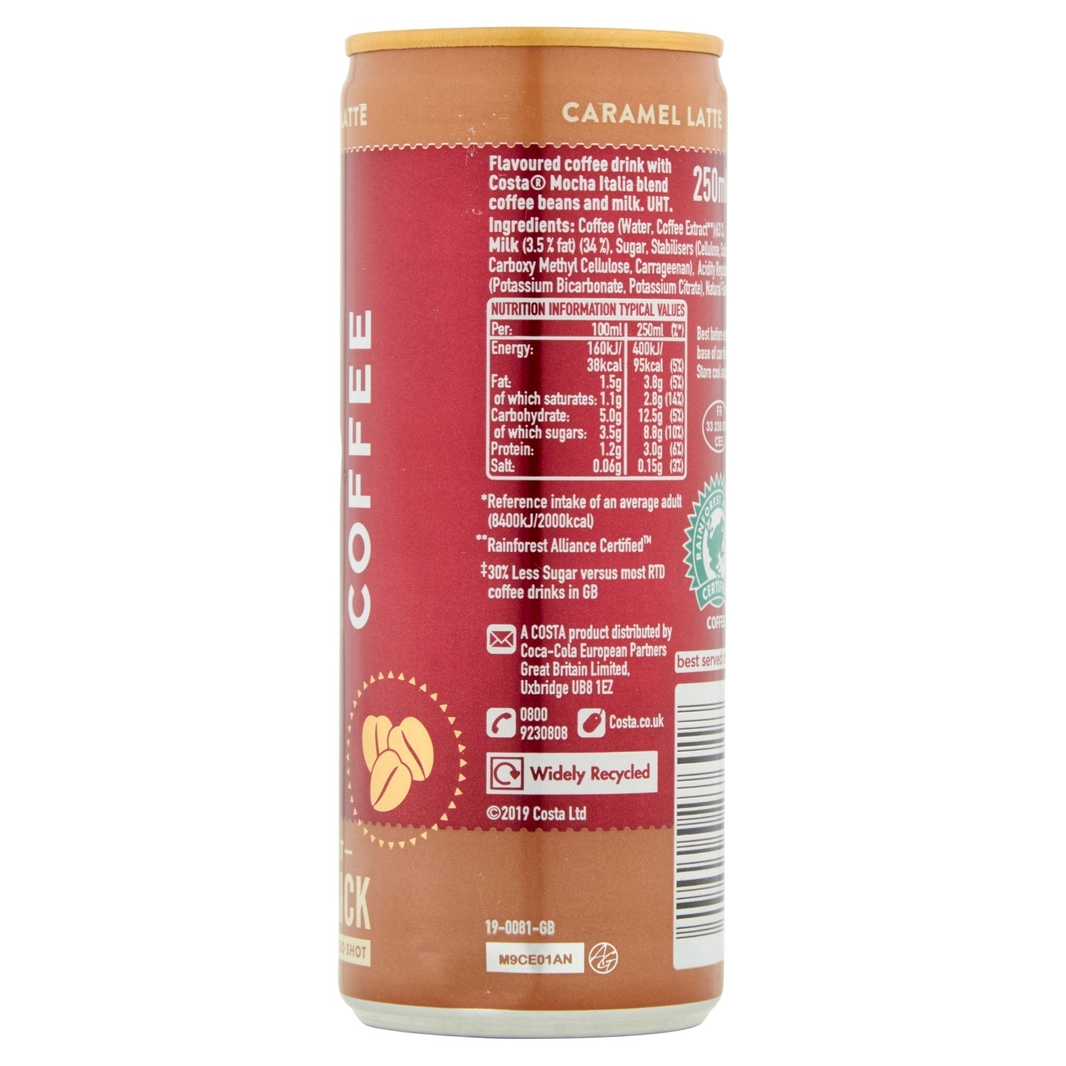 Costa Coffee Caramel Latte Can 250ml - UK Food & Drink - 5449000276018