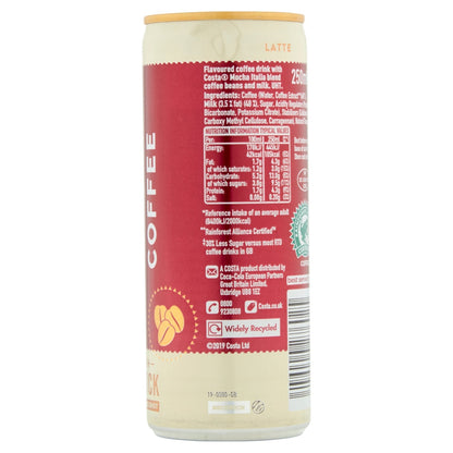 Costa Coffee Latte Can 250ml - UK Food & Drink - 5449000276025