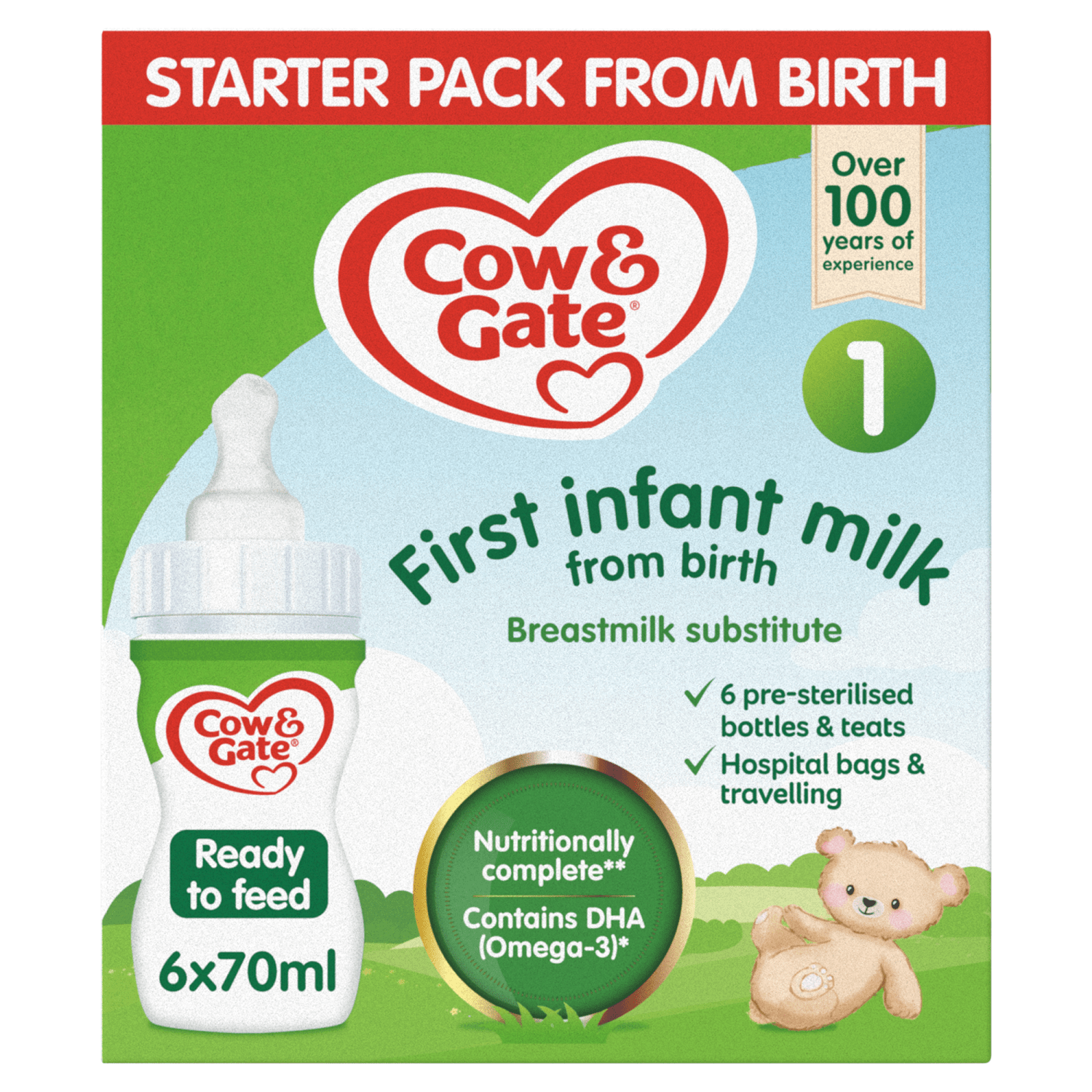 Cow & Gate 1 First Infant Milk Starter Pack from Birth 6 x 70ml (420ml) - UK Food & Drink - 5051594003620