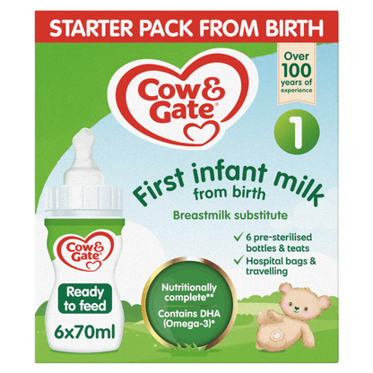 Cow & Gate 1 First Infant Milk Starter Pack from Birth 6 x 70ml (420ml) - UK Food & Drink - 5051594003620