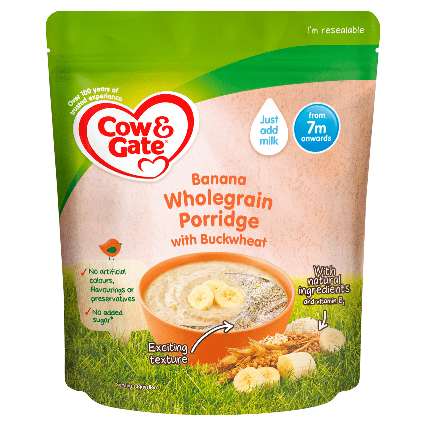 Cow & Gate Banana Wholegrain Porridge Baby Cereal 200g - UK Food & Drink - 3041091431790